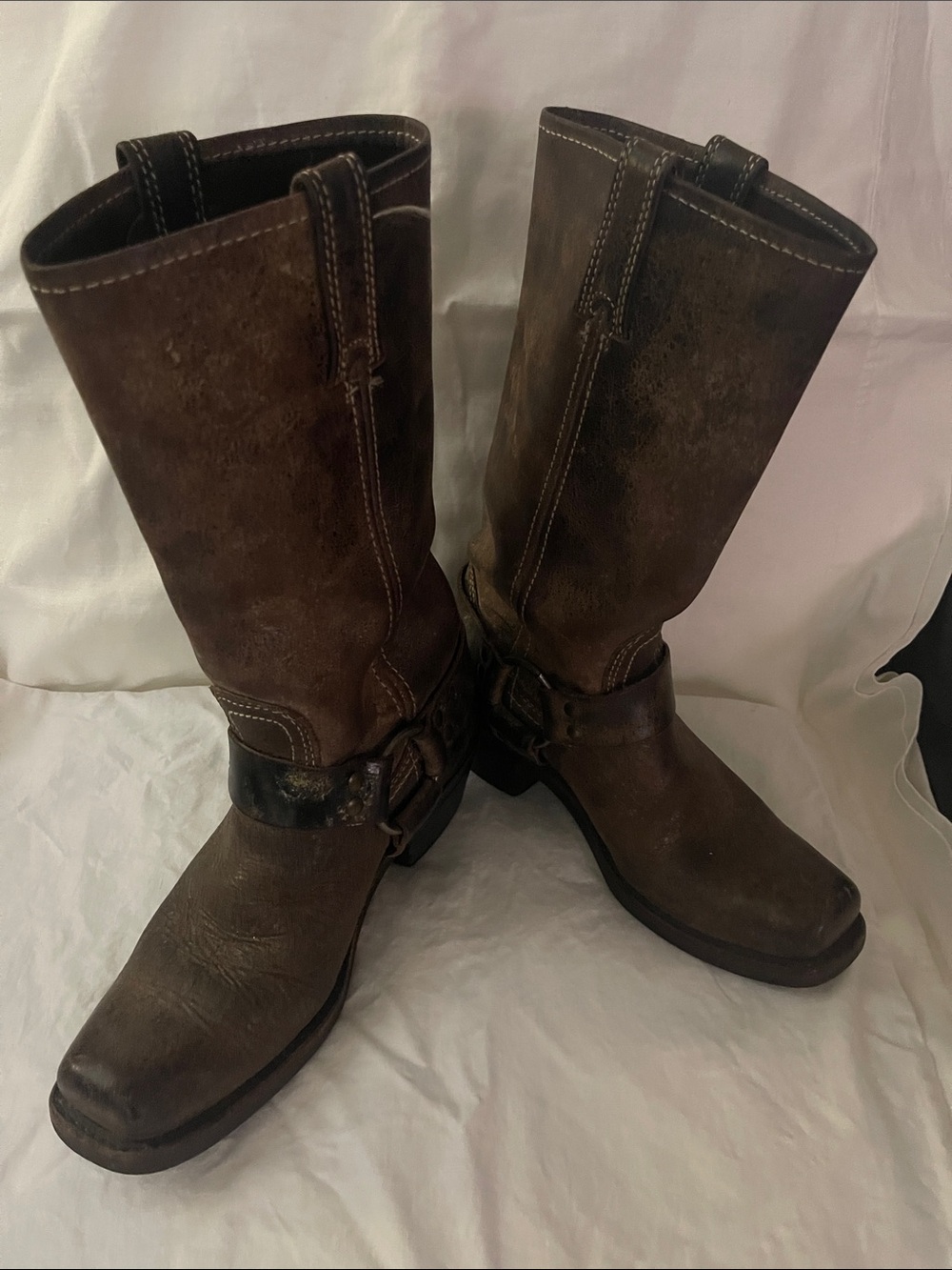 Frye Brown Leather Harness Heeled Boots - Picture 3 of 11